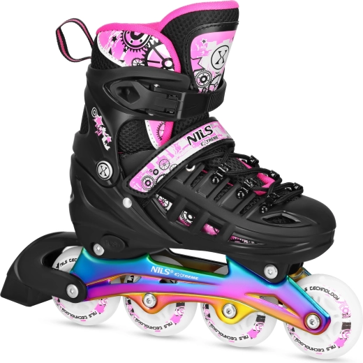Kinder skates 4-in-1 NILS Extreme regenboog/roze – M (35-38)