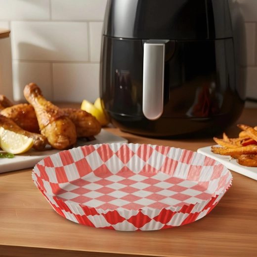 Bakpapier voor heteluchtfriteuse, geruit, rond, 23 cm, 50 stuks