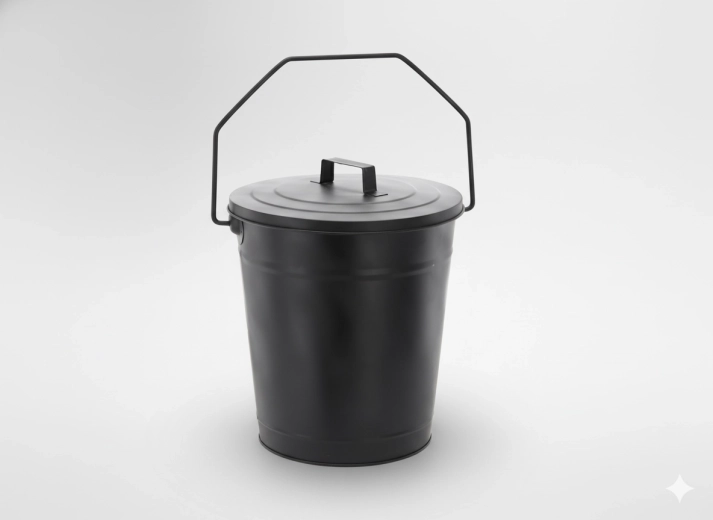 Metalen asemmer met deksel 21/27 cm, hoogte 36 cm