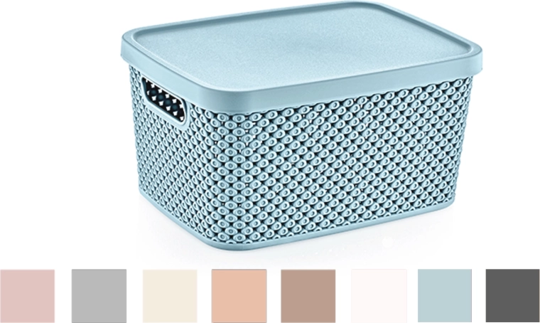 Kunststof mandje met deksel Diamond 3,5 l – blauwe opbergbox voor badkamer en huishouden