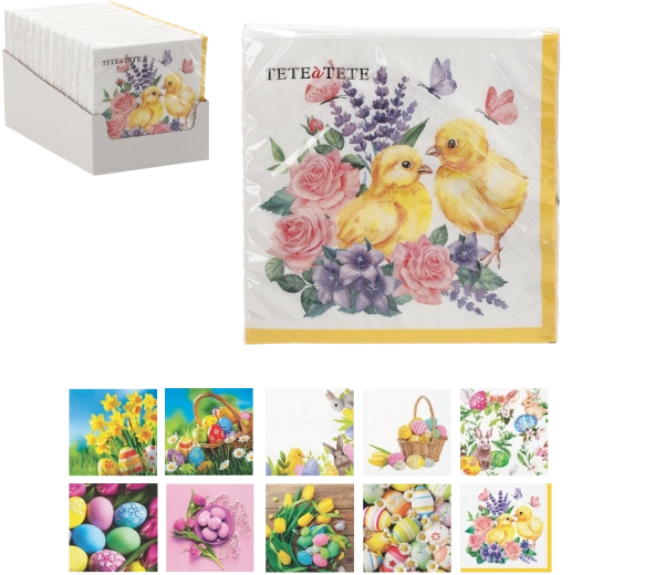 Paasservetten van papier Lammetje in bloemen 33 × 33 cm, 3-laags, 20 stuks