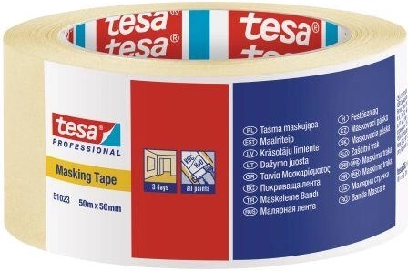 Kreppafplaktape 50 mm × 50 m geel Tesa