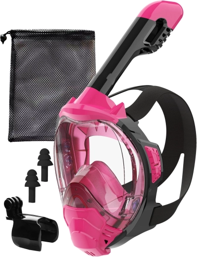 Volgelaats snorkelmasker S/M roze met DryTop en houder voor GoPro - 1 stuk