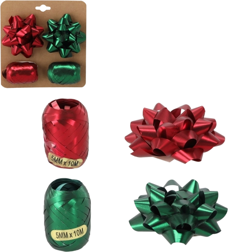 Cadeau-inpakset – groen en rood (2 linten + 2 strikken)