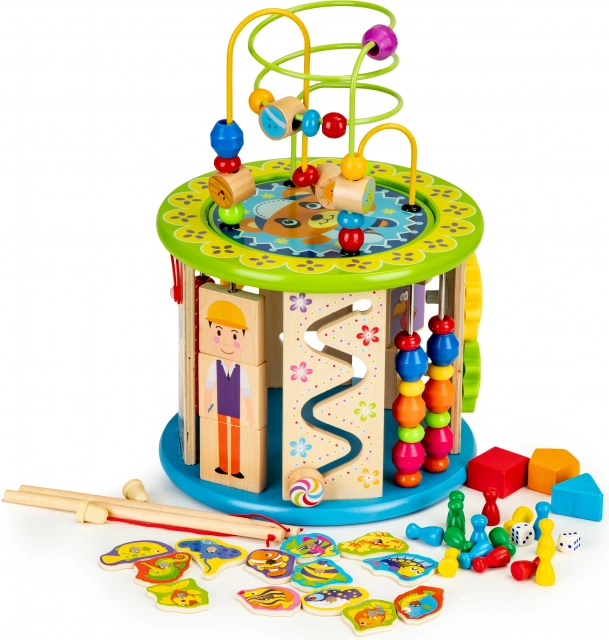 Educatieve houten kubus met spelletjes en vissen ecotoys