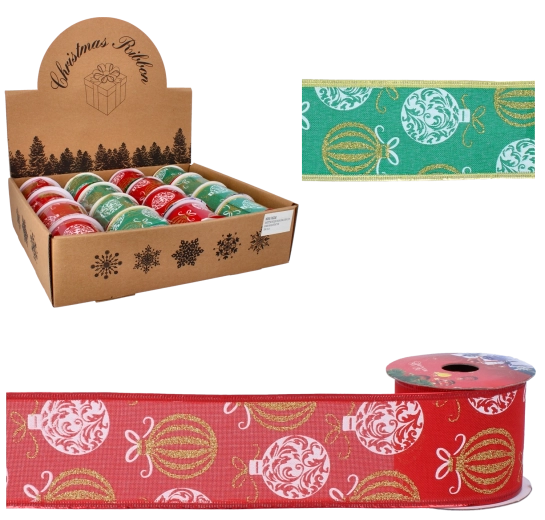 Kerstdecoratieve satijnen lint 6,3 cm × 2,7 m met ornamentmotief