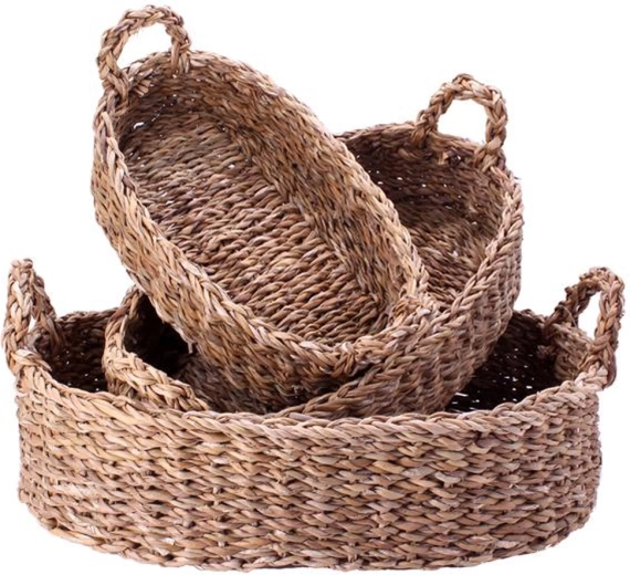 Mandjes met handvatten van zeegras TORO, set van 3 stuks