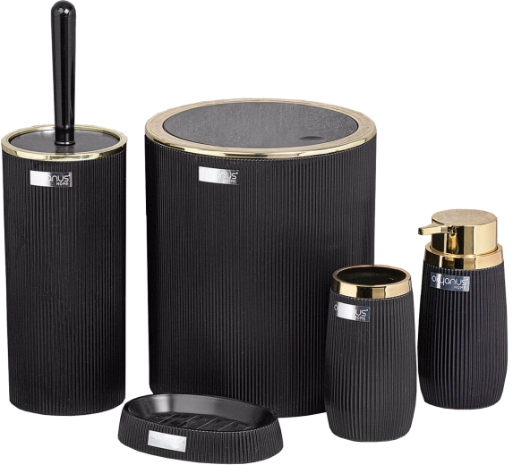 Ronde badkamerset 5 stuks zwart/goud