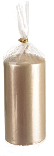 Decoratieve cilindervormige kaars champagne glanzend 14 cm