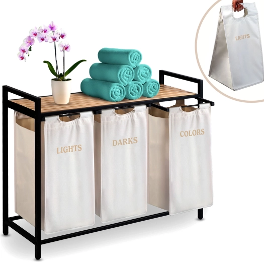Driedelige wasmand met plank Massido 120 l