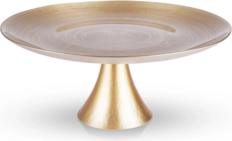 Glazen gouden taartstandaard op voet 28 cm