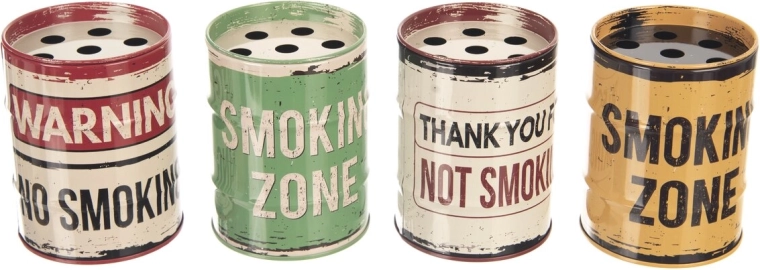 Blikken asbak Smoking 8 cm (mix van 4 decoren)