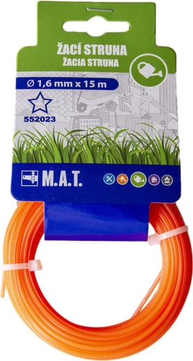 Nylon maaidraad met sterprofiel 1,6 mm, 15 m, donkeroranje