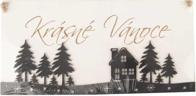 Houten kerstbord ‘Fijne Kerst’ met bomenmotief 40 × 20 cm