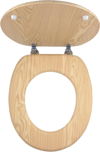 WC-bril van essenhoutfineer op MDF met chromen bevestigingen