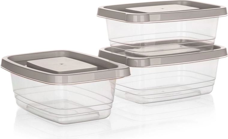 Set van rechthoekige voedselcontainers 1,13 l – 3 stuks, transparant met Latte deksel