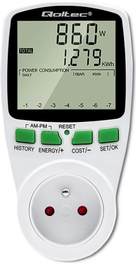 Energieverbruikmeter met geschiedenis PM0627, LCD, 16 A / 3680 W