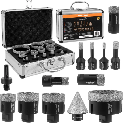 Bigstren diamant-kernboorbits 6–68 mm, set van 13 delen