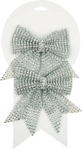 Zilveren kerststrikken met steentjes, 12 cm, 2 stuks