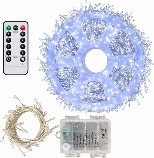 LED-lichtsnoer 50 LED's, 1,5 m, koel wit met afstandsbediening