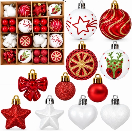 Onbreekbare kerstboomversieringen, set van 64 stuks