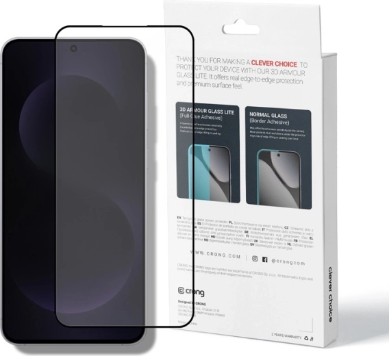 Crong 3D Armour Glass Lite 3D gehard glas Full Glue met zwart frame voor Samsung Galaxy A37/A36/A57/A56/S25FE - 1 stuk