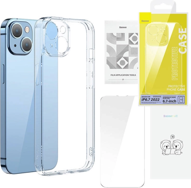 Baseus SuperCeramic transparante glazen case en set gehard glas voor iPhone 14 – Plus