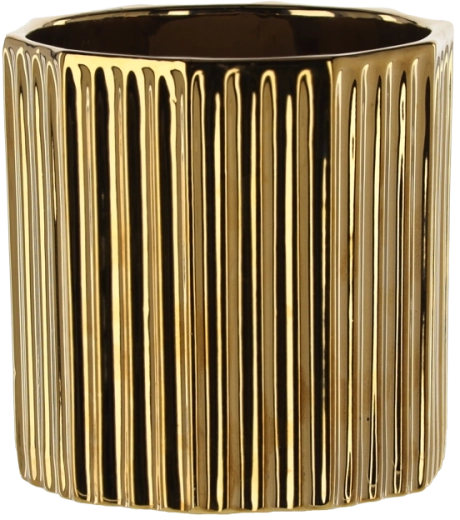 Keramische bloempotcover in goud met gestreept patroon 15 × 15 × 15 cm