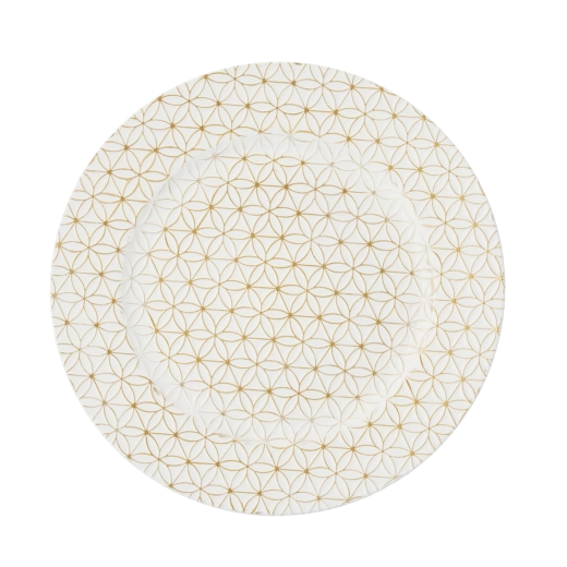Wit-gouden ronde onderbord-onderlegger met geometrisch patroon – set van 6 stuks