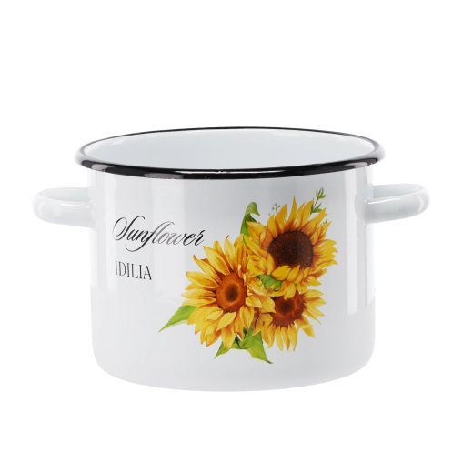 Geëmailleerde kookpot met zonnebloem 3 l 18 cm wit