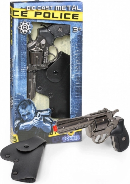 Metalen politie-revolver met holster Gonher