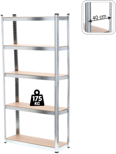 Metalen stellingkast met 5 niveaus 180 × 90 × 40 cm, draagvermogen per plank 175 kg