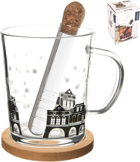 Glazen mok Domky met bamboeschoteltje en infuser 0,42 l