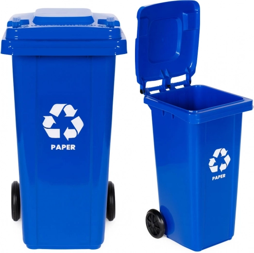 Blauwe papiercontainer 120 l met rubberen wielen
