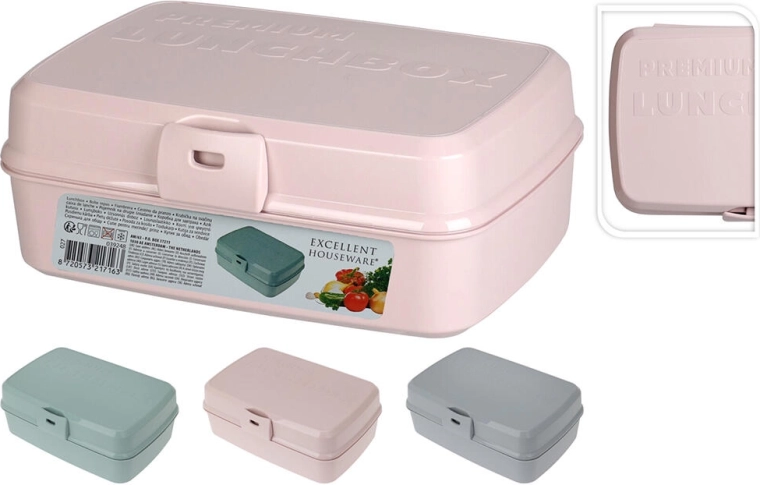 Broodtrommel met klipsluiting 21 × 15 × 8,5 cm, mix van kleuren