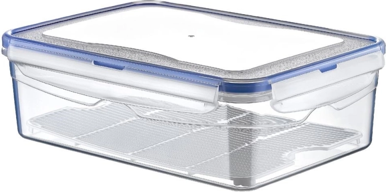 Kunststof voedselbak met deksel en afdichting met uitlekrooster 2,6 l