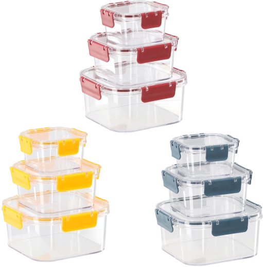 Set van vierkante voedselbakjes met afsluitend deksel 0,4 l + 0,9 l + 1,8 l