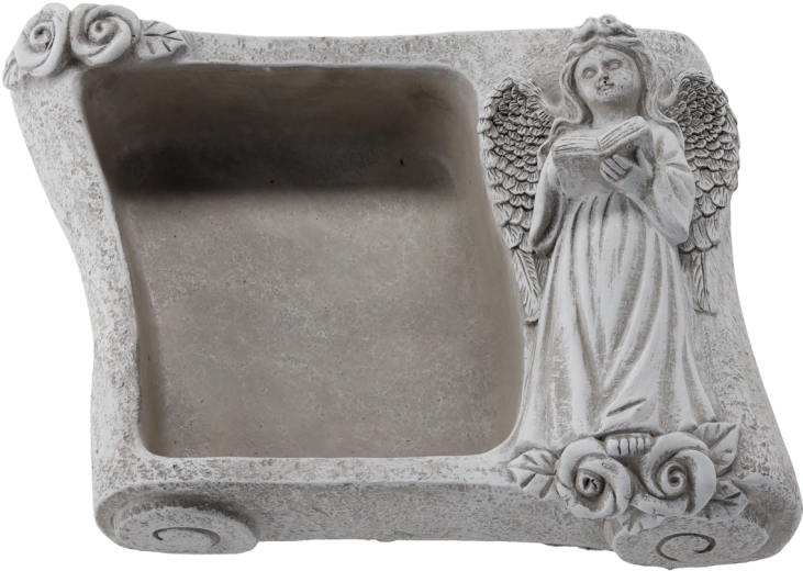 Cementen bloemschal met engel – grijs boek 25 × 18,5 × 9,5 cm