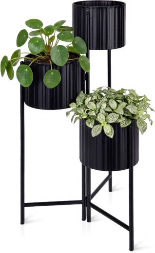 Zwarte metalen bloemenstandaard met 3 niveaus 39 × 29 × 68 cm