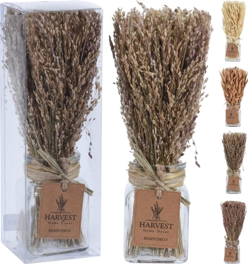 Natuurlijke grasdecoratie in glazen vaas 22 cm – mix