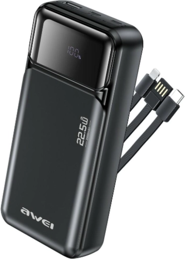 Awei powerbank 20000 mAh met ingebouwde kabels
