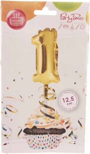 Folieballon cijfer 1 met taartmotief goud 12,5 cm