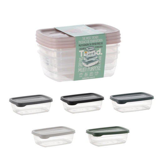 Set van 3 rechthoekige bewaardozen Trend Box 0,6 l