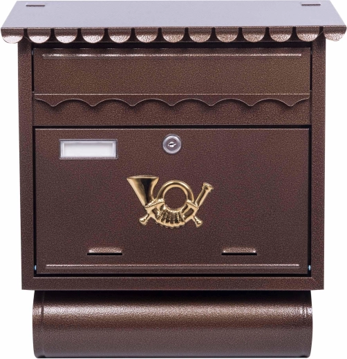 Brievenbus met vierkant dak en krantenrol, bruin antiek