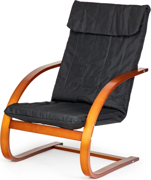Finse schommel-lounge stoel ModernHome voor de woonkamer – zwarte stof, notenhout