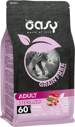 Oasy Grain Free gesteriliseerde varkensbrokjes voor katten 0,3 kg