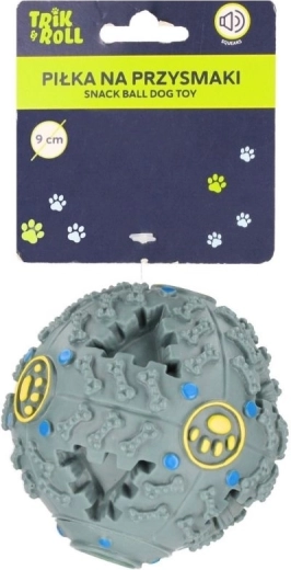 Interactieve hondenbal met geluid en ruimte voor snacks 9 cm, grijs