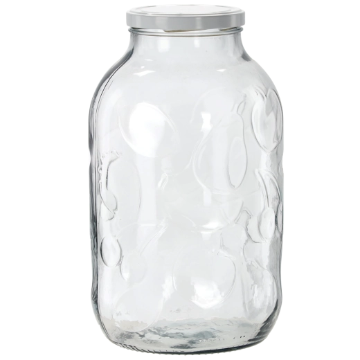 Glazen inmaakpot 5 l met fruitreliëf en geëmailleerde deksel 100 mm