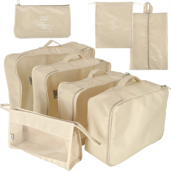 Reisset van 8 stuks kofferorganizers, beige