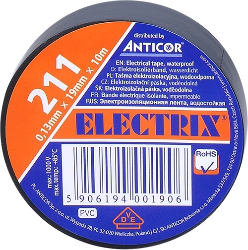 Solight elektrische isolatietape 19 mm x 0,13 mm x 10 m zwart